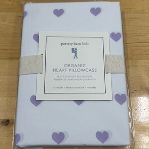 Pottery Barn Kids Organic Heart Standard Pillowcase White with Purple Hearts